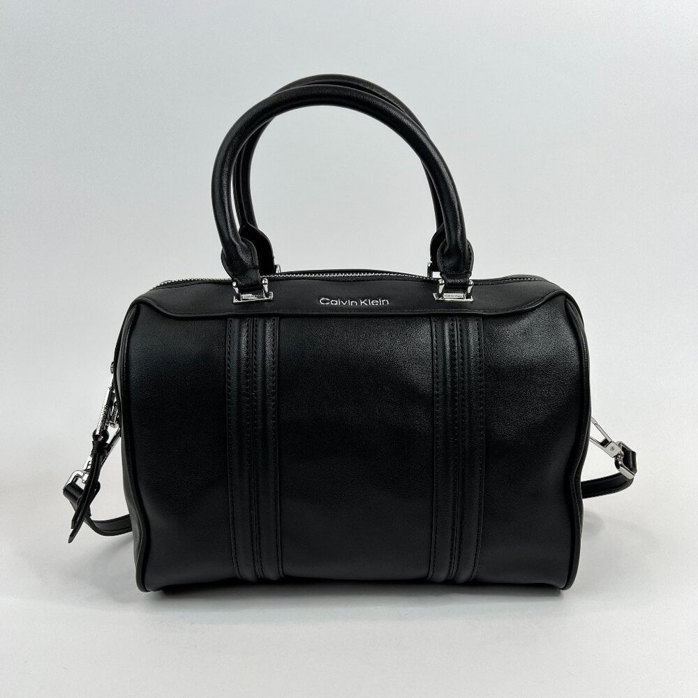 Calvin Klein Blake Top Zip Satchel, Black/Silver